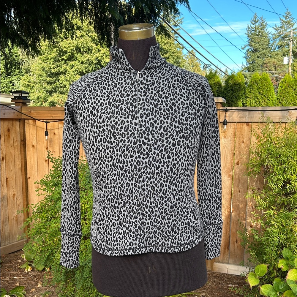 Lucy Black and White Leopard Print Sweatshirt - 3/4 zip